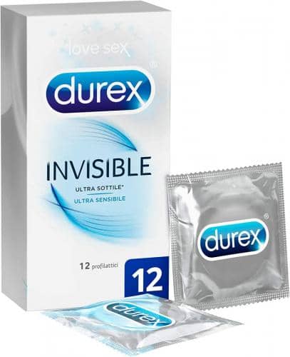 Durex Invisible Preservativi Ultra Sottili ad Alta Sensibilità, 12 Profilattici